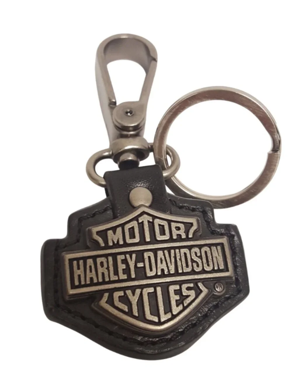 Leather Key Fob with Harley Davidson Bar Shield Deco